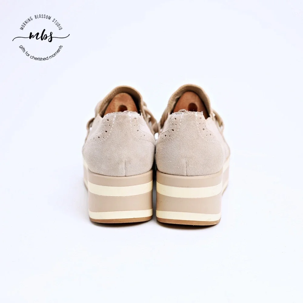 Dolce Vita Jhenee Suede Platform Sneakers Chain Link‎ Cream Pink Women 9.5